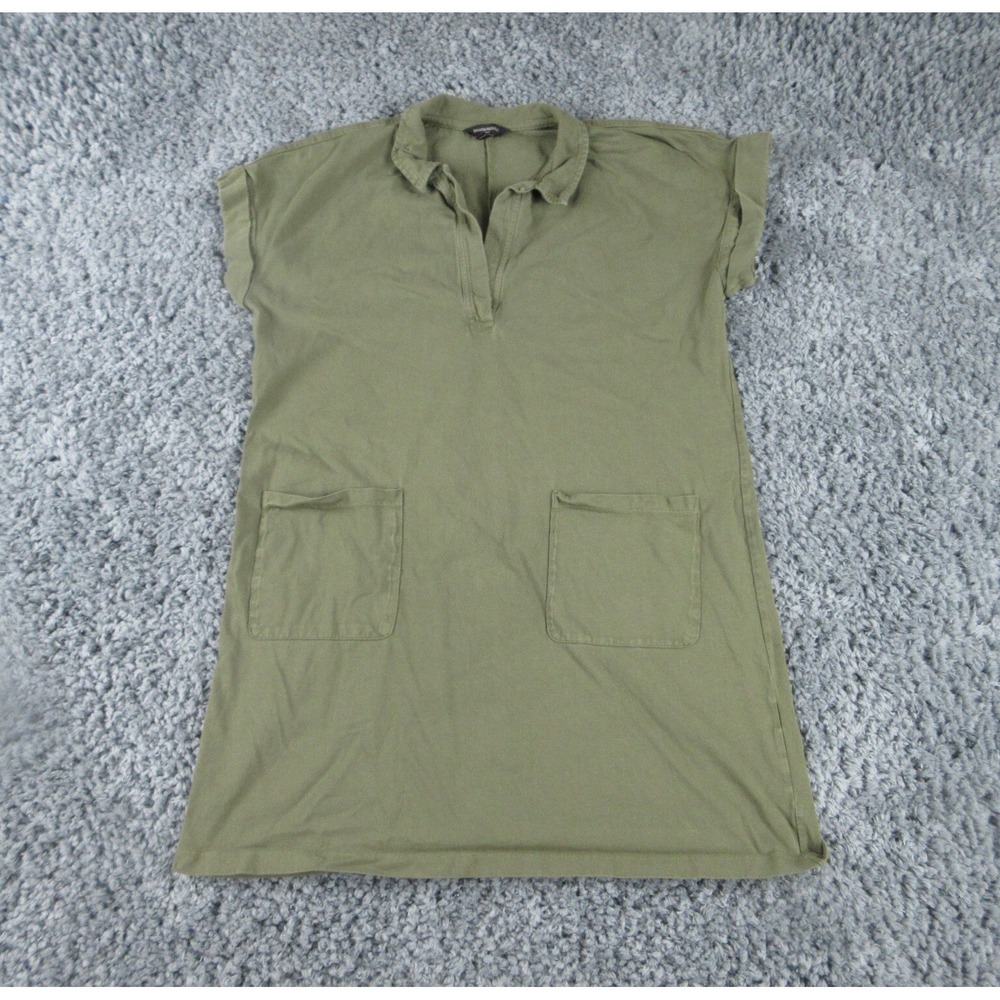 Banana Republic Dress Womens Petites Large Green Cuffed Collared Shift Pockets - Picture 1 of 13